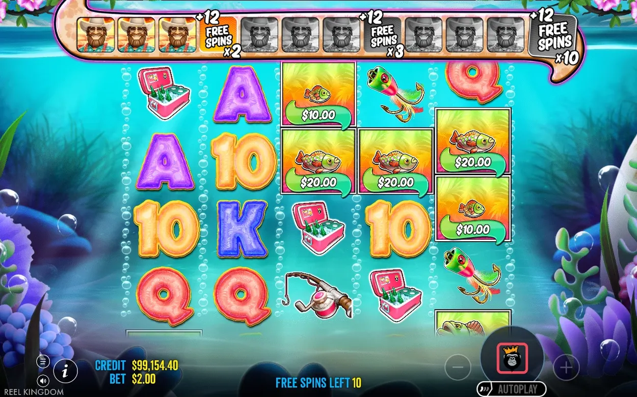 Free spins round with fish cash values up to $20.00 and 10 free spins left on reels
